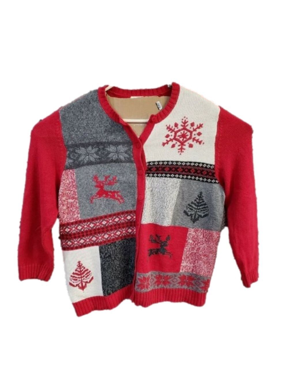 𝅺NORDIC Holiday  Angora Blend Sweater 1X Reindeer Snowflake T38